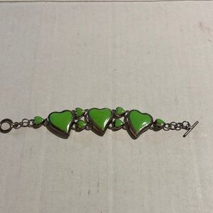 Mexican 925 Green turquoise Heart Charm Bracelet